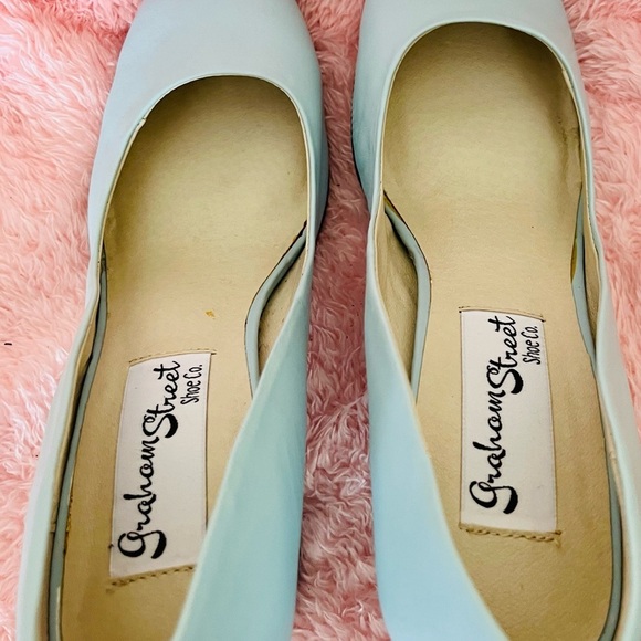 Graham Street Pastel Blue Leather Shoes With Silver Heels - Picture 4 of 10
